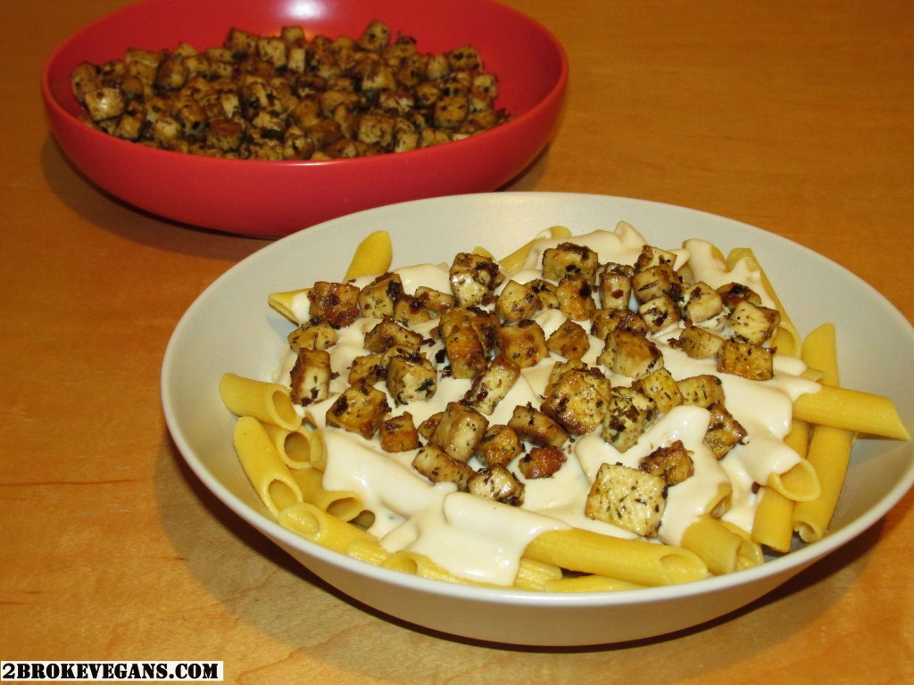 Vegan Tofu Chicken Alfredo Pasta