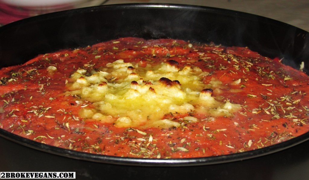 Gluten Free Vegan Deep Dish Pizza Right Out Of the Oven