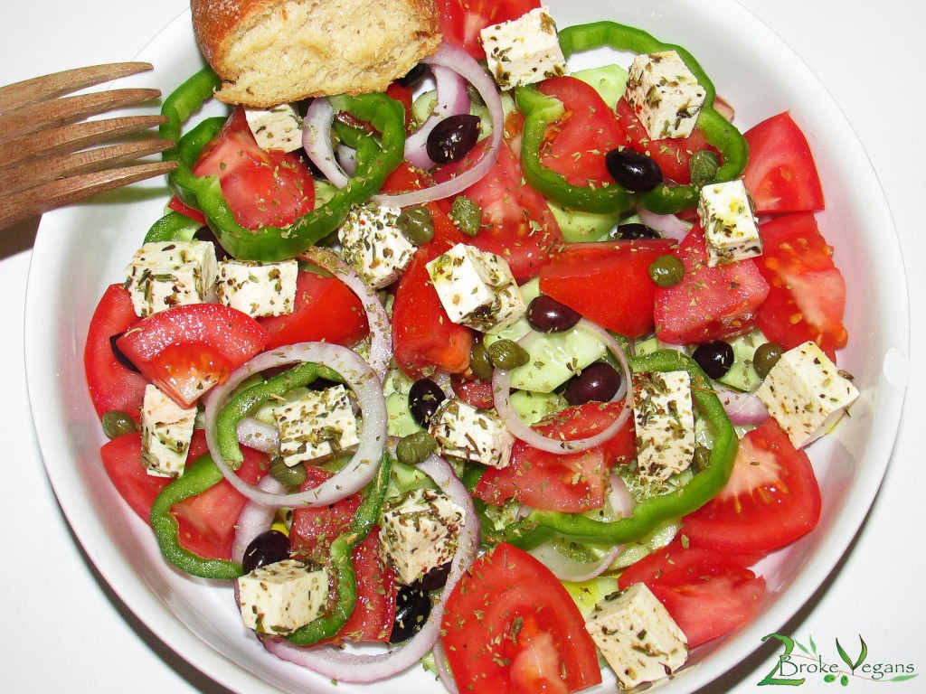 Greek Salad with vegan Feta cheese recipe Xoriatiki