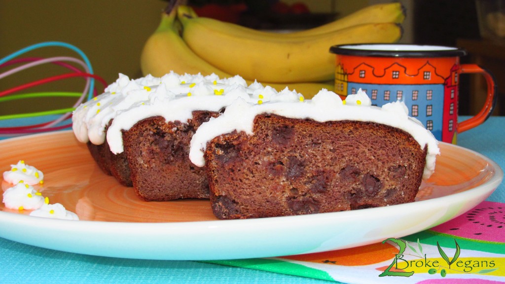 Gluten Free Vegan Chocolate Chip Banana Cake Recipe - Gourmet Eggless Dairy Free Bread Dessert