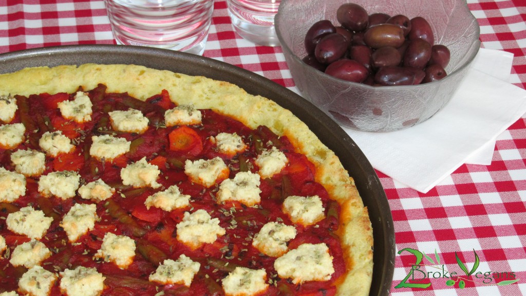 Green Beans and Vegan Feta Pizza Recipe with a Gluten Free Potato Based Crust