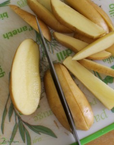 Slicing Oven Fried Potatoes